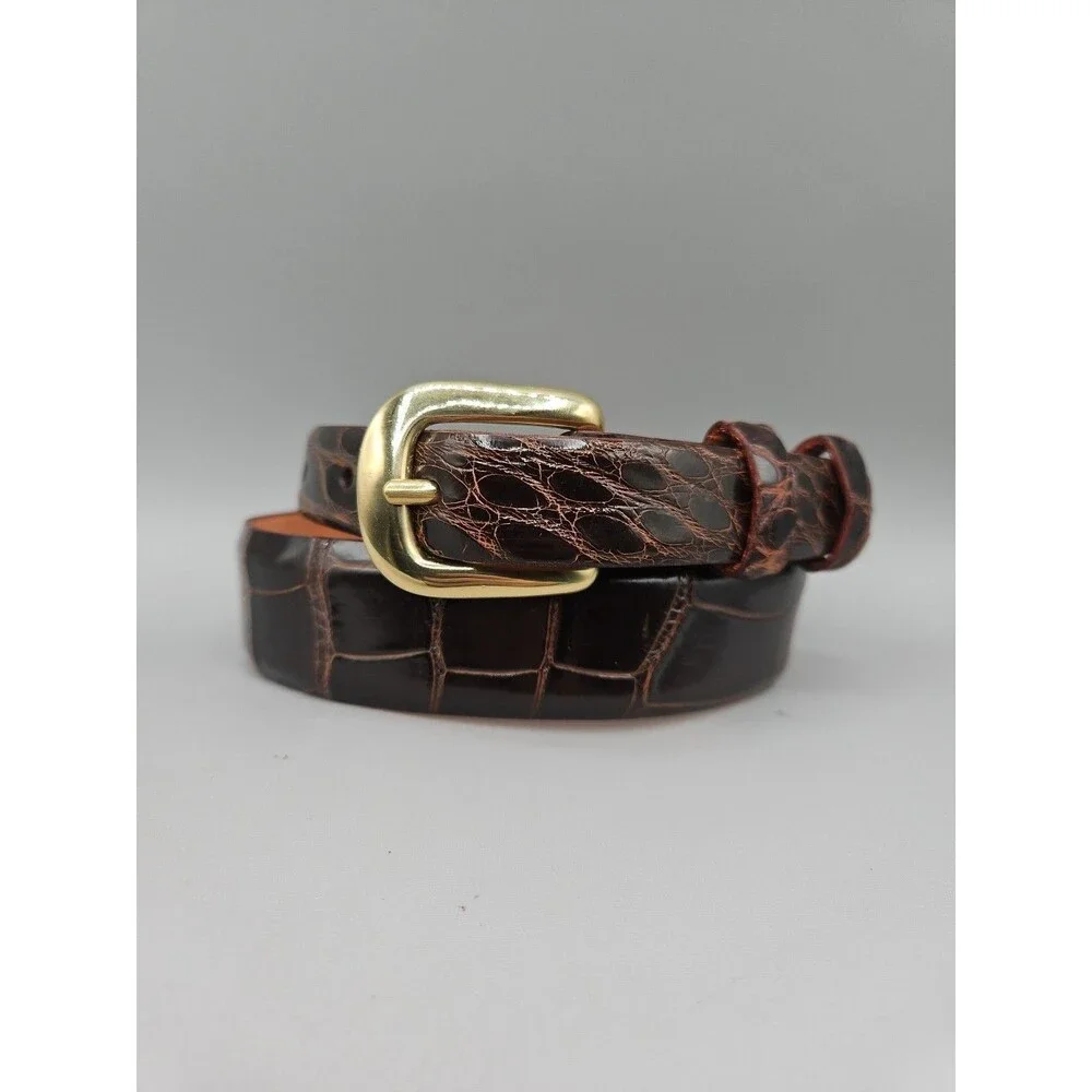Louisiana Alligator Brown Leather Mens Tapered Belt Handcrafted In USA Size 28